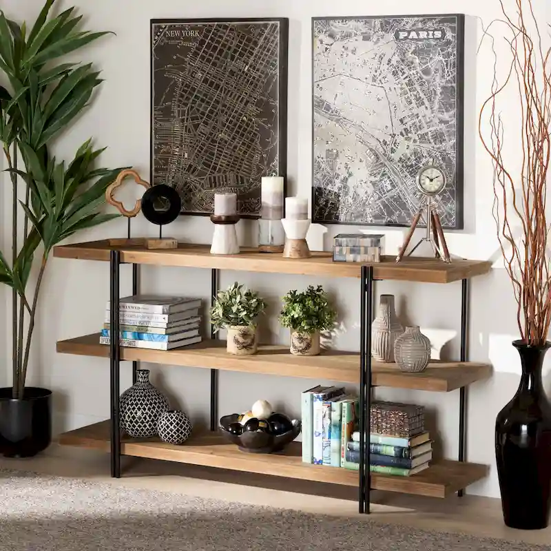 Tarah Brown Finished Wood and Black Finished Metal Console Table
