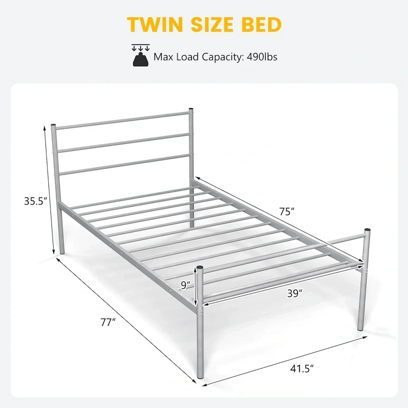 Costway Twin Metal Bed Frame Mattress Foundation No Box Spring Needed