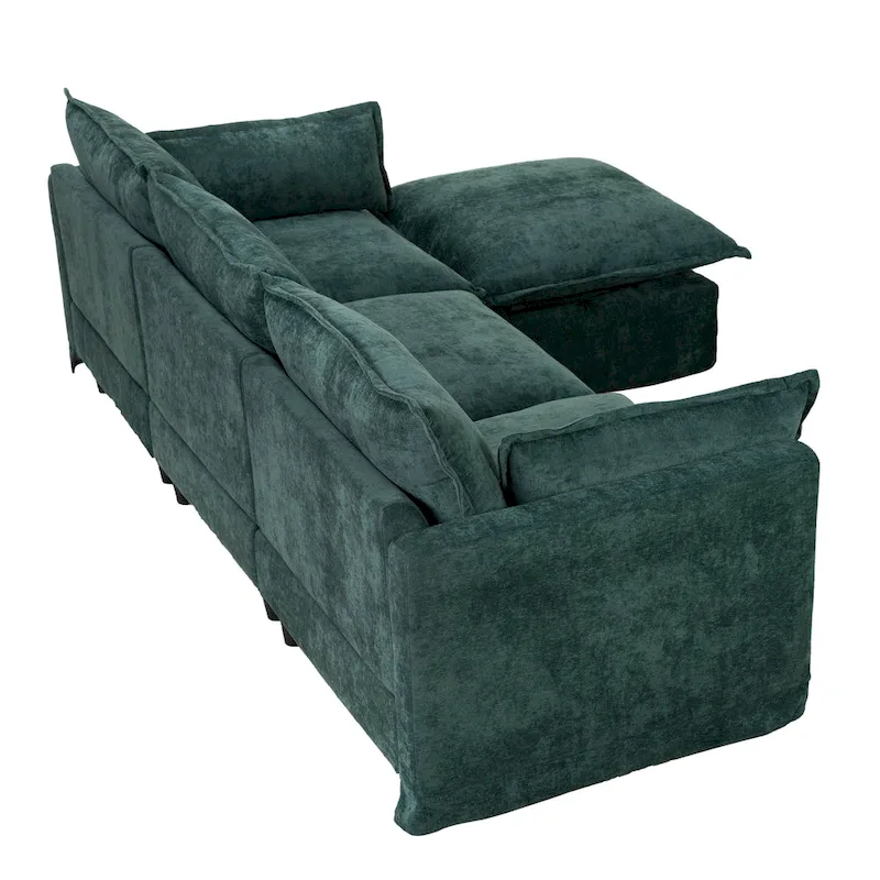 93.31  Faux Linen Modular Sectional Sofa with Movable Ottoman, Solid Wood Frame, and High-Resilience Foam Cushions