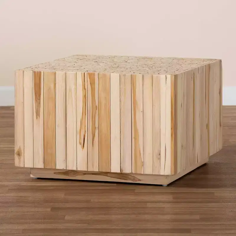 bali & pari Augusta Teak Wood Coffee Table with Unique Repurposed Wood Logs Natural