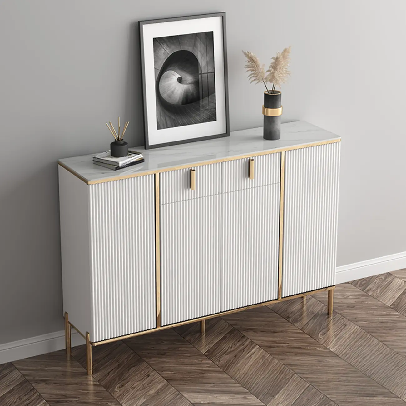 Glam Light Coffee Wood Entryway Shoe Cabinet