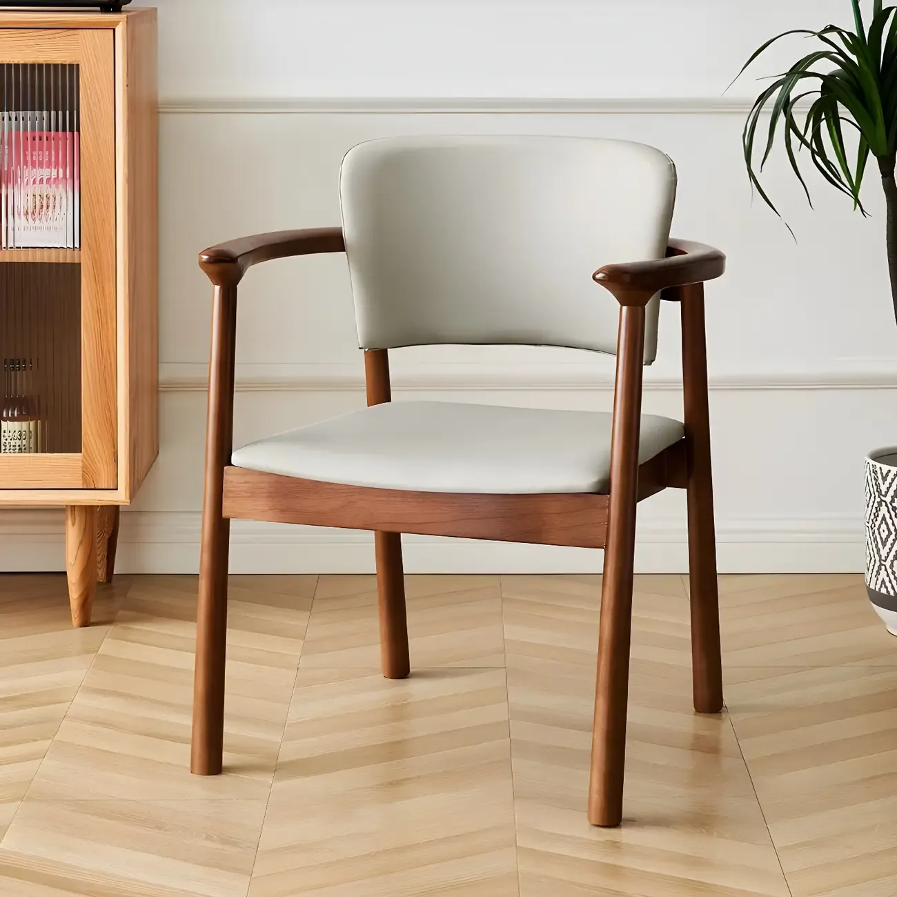 Modern Upholstered Rubberwood Arm Dining Chair Set of 2