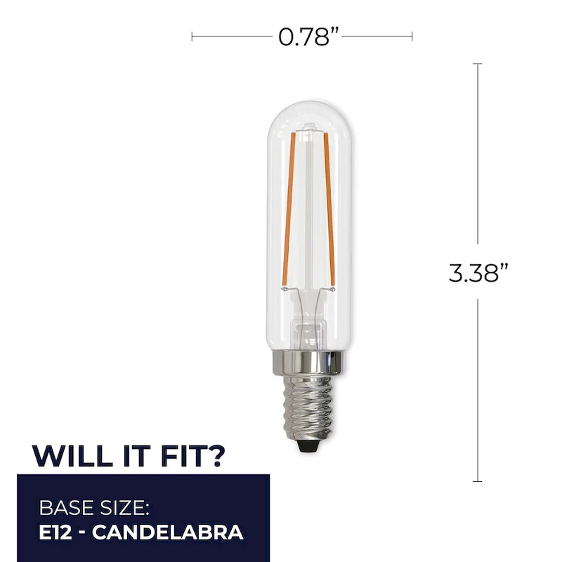 Bulbrite Pack of (4) 2.5 Watt Dimmable Clear Filament T6 Candelabra (E12) LED Bulb