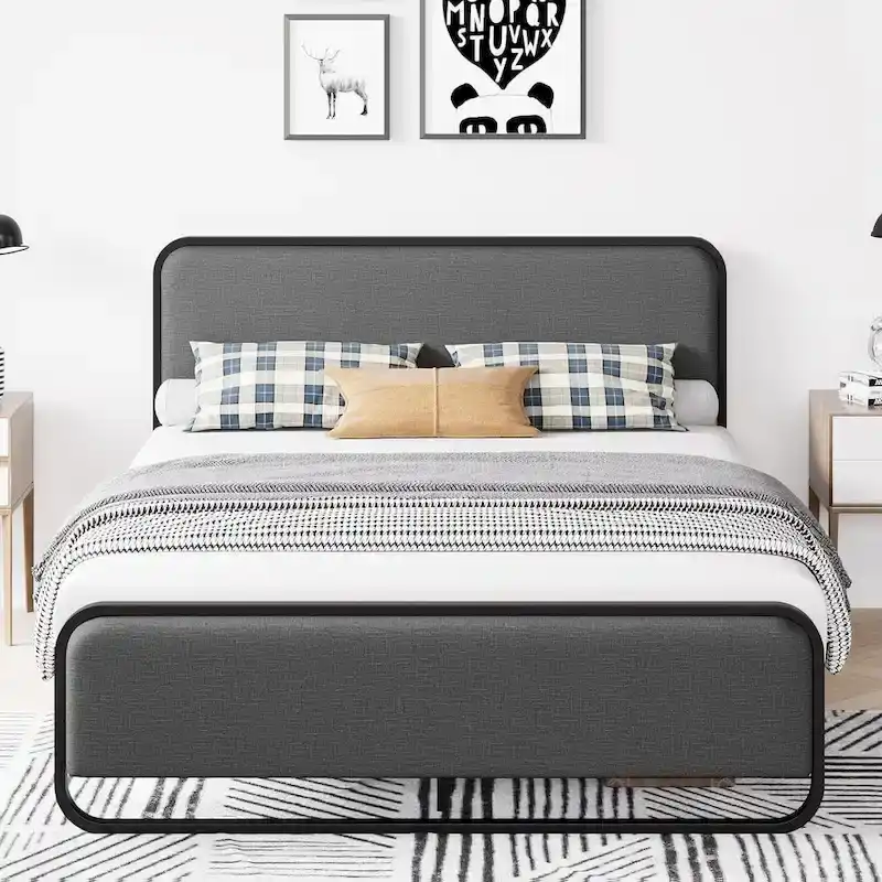 Bed Frame with Upholstered Headboard and Footboard