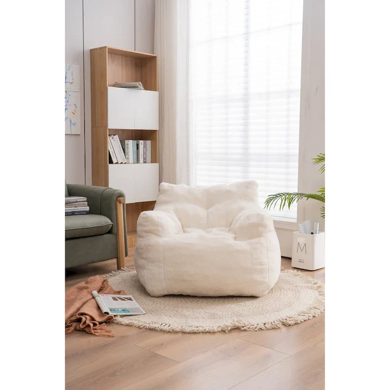 Faux Fur Bean Bag Chair – Cream White / Coffee / Red / Dark Gray / Dark Blue / Green, High-Back, For 1 Person