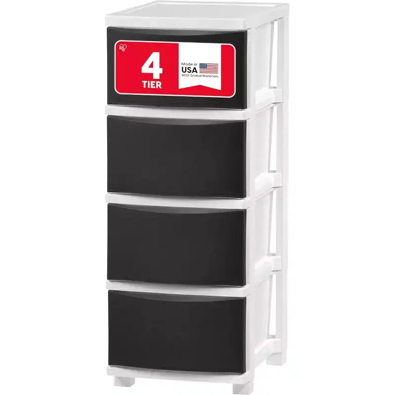 IRIS USA Plastic 4 Drawer Storage Cart, Organizer Unit for Bedroom, Closet, Kitchen, Bathroom, Laundry Room, Dorm
