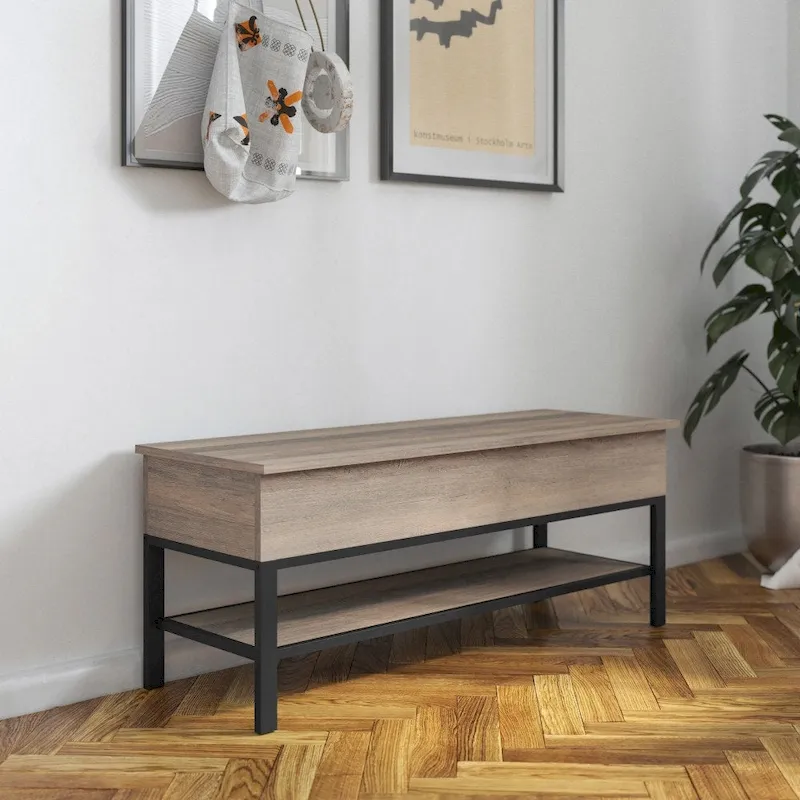 Farmhouse Entryway Bench with Hinged Lift Top and Storage