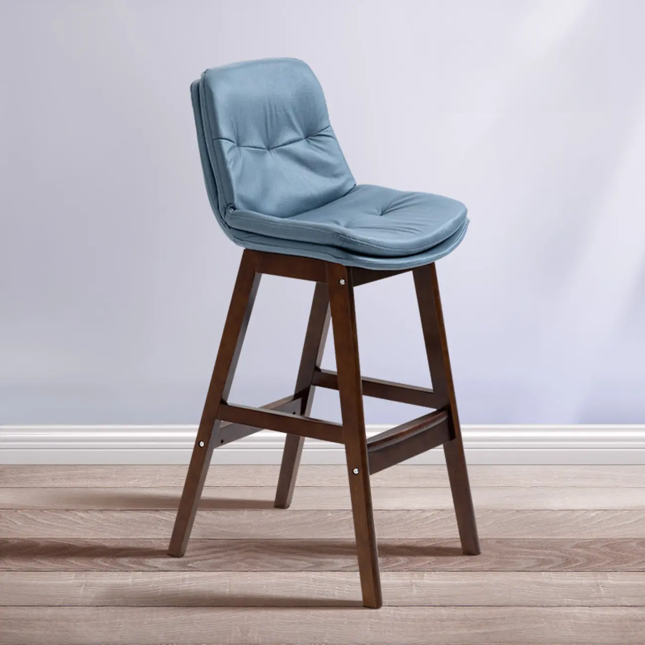 Scandinavian Wood Frame Leather Ergonomic Bucket Bar Stool