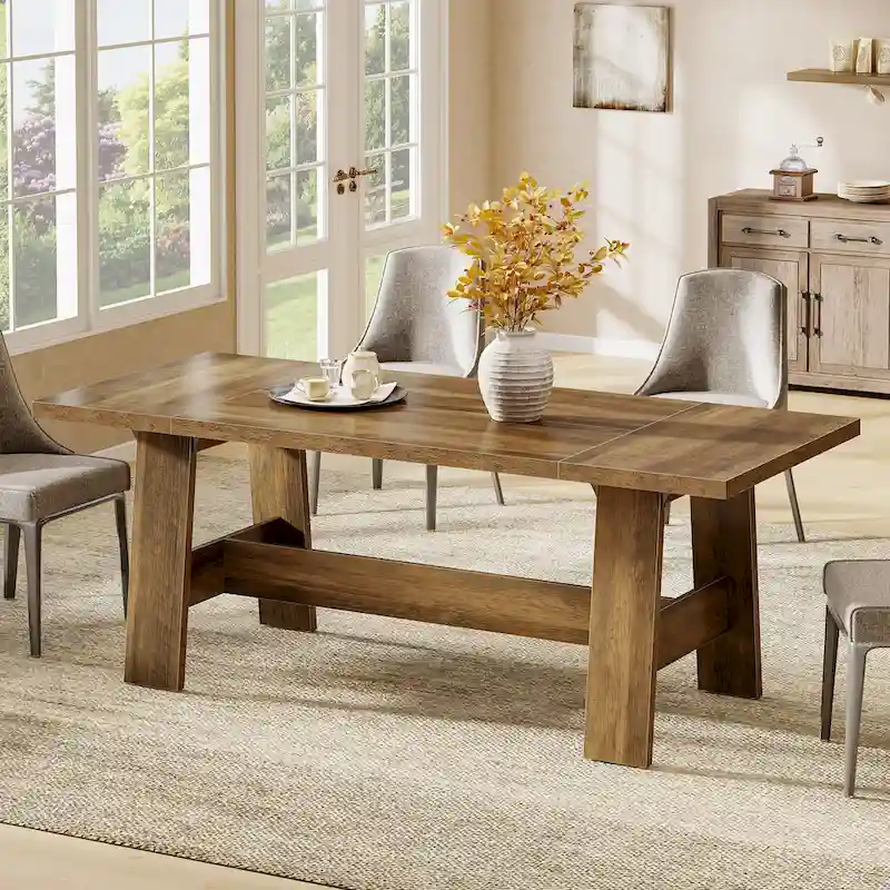 70-Inch Dining Table for 6-8, Rectangular Farmhouse Kitchen Table - 70.47 W x 31.1 D x 29.53 H