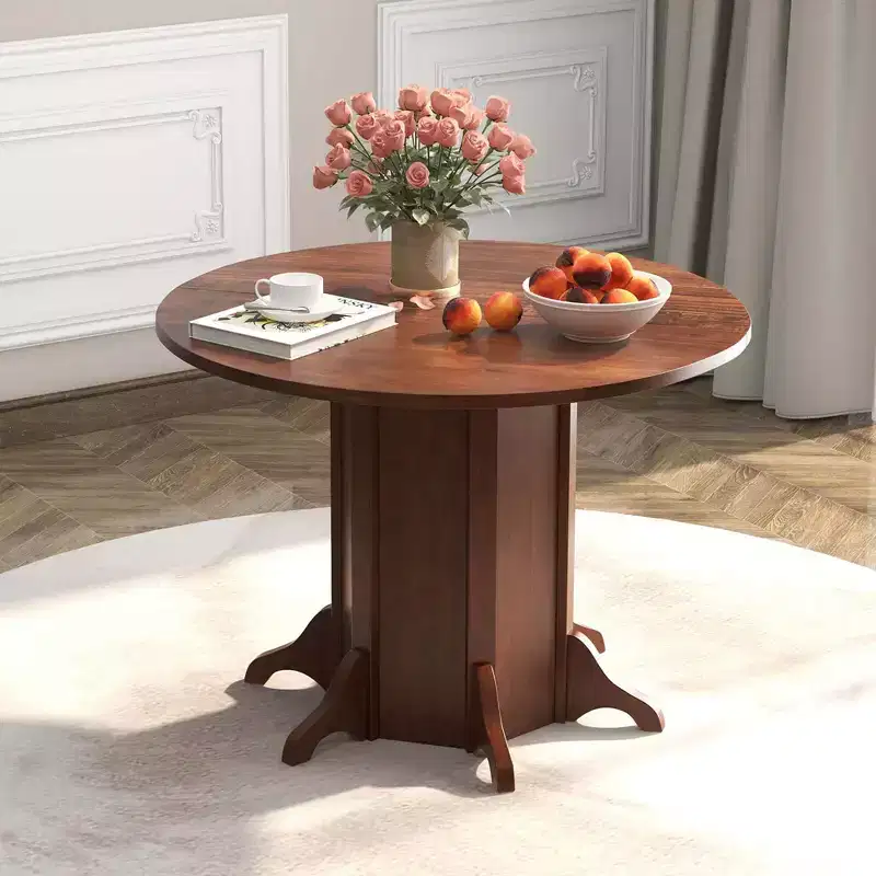 Costway 42 Wooden Kitchen Table Round Dining Table with Pedestal Base for 4-6 People