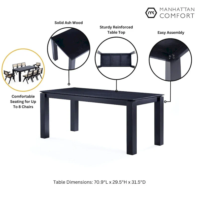 Rectangular Solid Wood Dining Table, 70.86 in., Seats 8