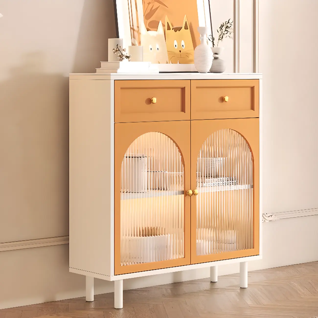 Scandinavian Wooden Kitchen Cabinet with Stone Counter Top