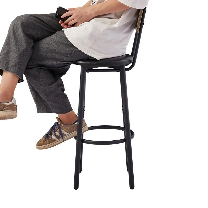 Eureka Industrial Bar Table Set, 3-Piece Dining Table and PU Upholstered Stools Set, Small Counter Height Pub Bistro Table Set