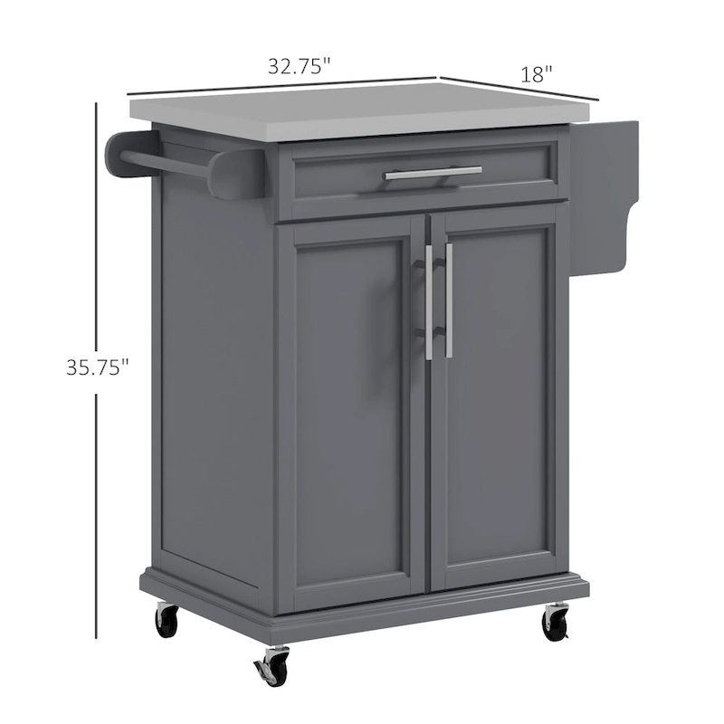 HOMCOM Kitchen Island on Wheels, Rolling Kitchen Cart with Stainless Steel Countertop, Drawer, Gray