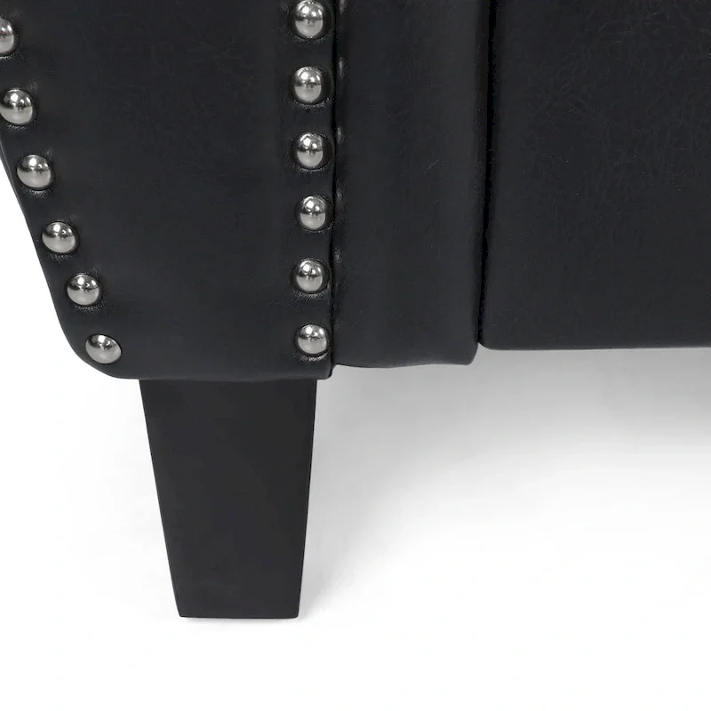 80 Modern Faux Leather 3-Seater Sofa with Birch Legs and Nailheads