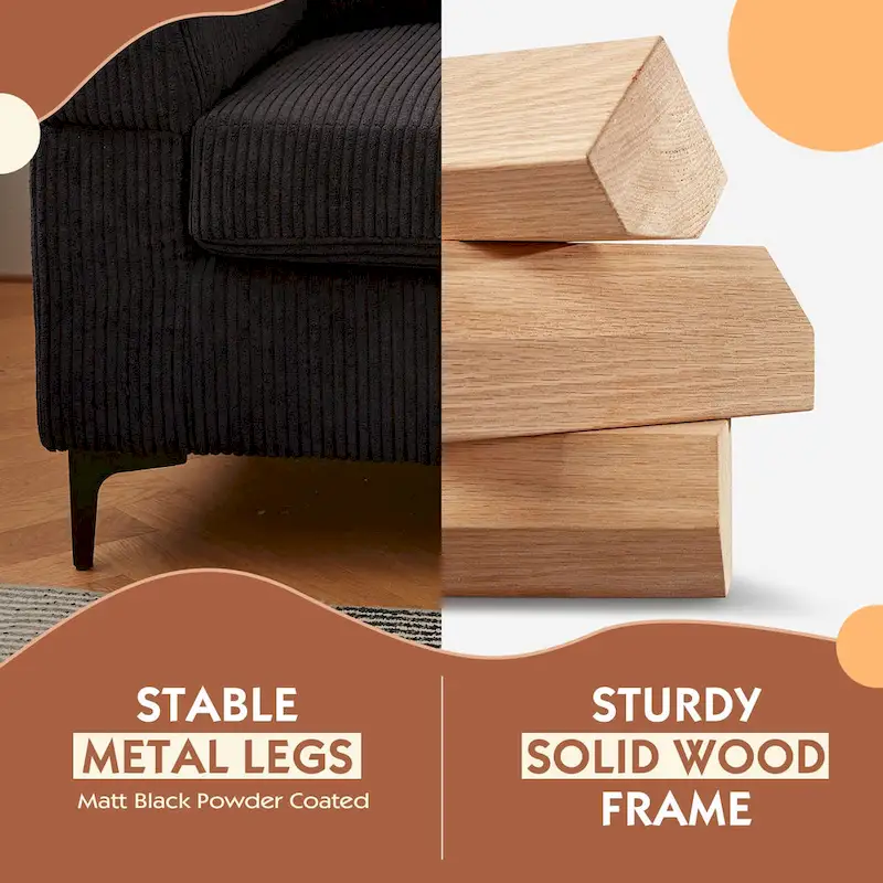 L-Shaped Reversible Chaise Sofa - Polyester Fabric - 3 Seater