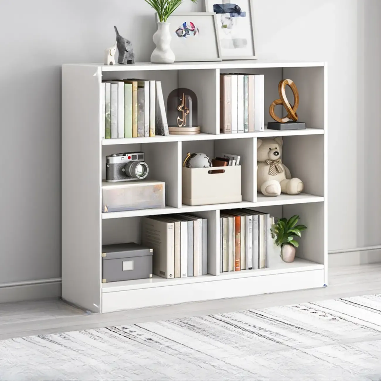 Simple Natural Finish Modular Vertical Wood Bookcase