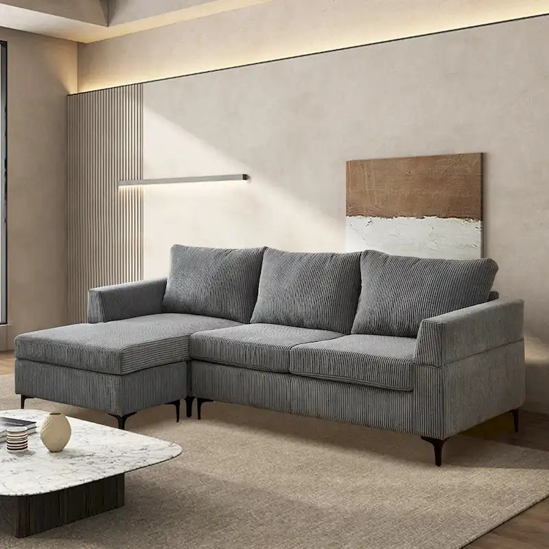 L-Shaped Reversible Chaise Sofa - Polyester Fabric - 3 Seater