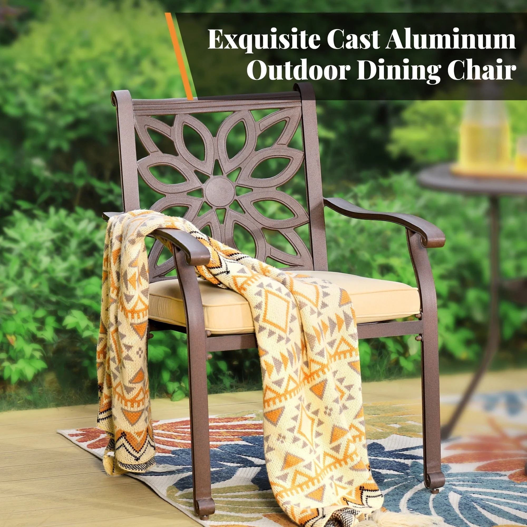 MAISON ARTS Cast Aluminum Dining Chairs/Patio Dining Set with Round Dining Table & 6 Cast Aluminum Patio Chairs