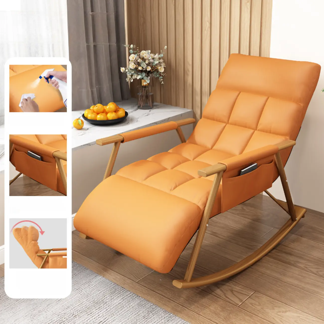 Modern Metal Track Arms Upholstered Rocking Chair