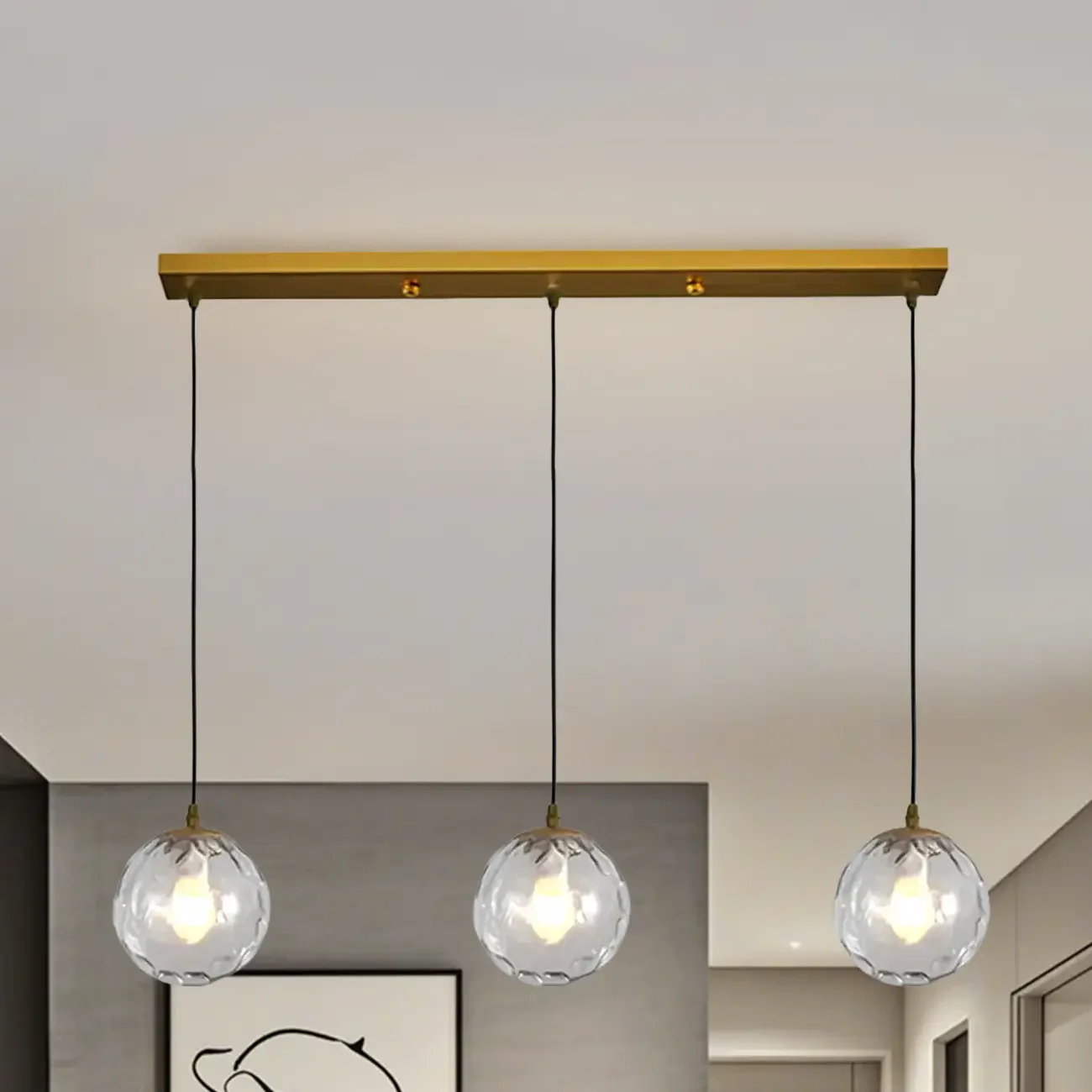 3 Lights Modern Glass Globe Island Pendant Light