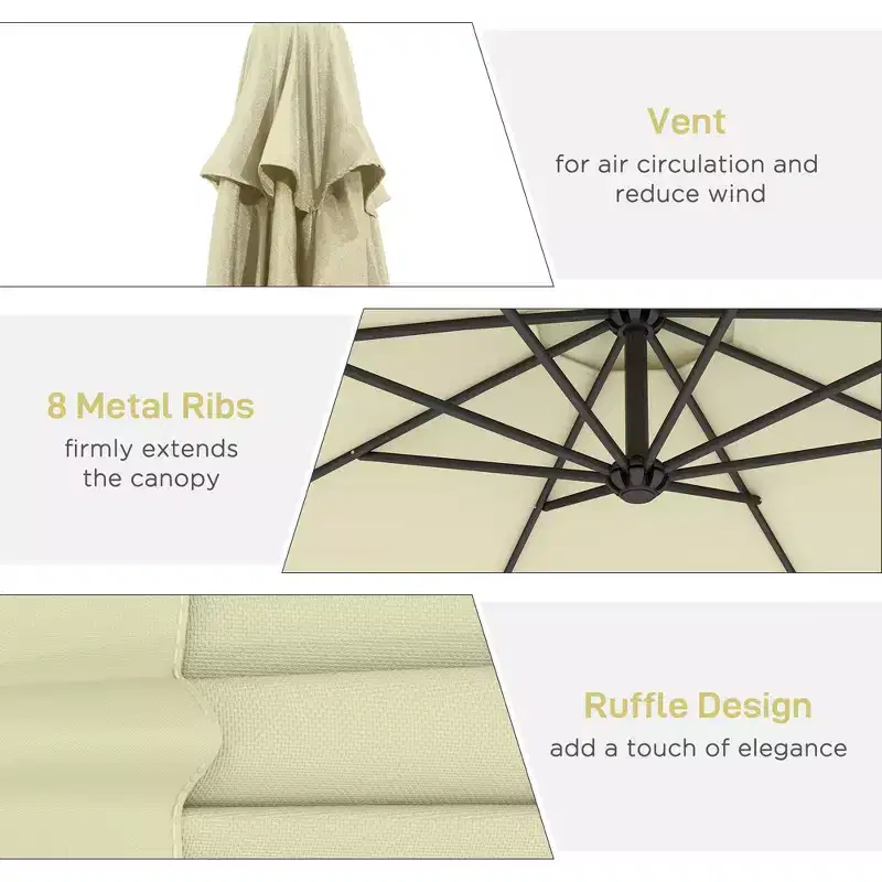 10' Cantilever Tilt Offset Patio Umbrella w/ UV & Water Safe Material & Cross Base (Weight Not Included)