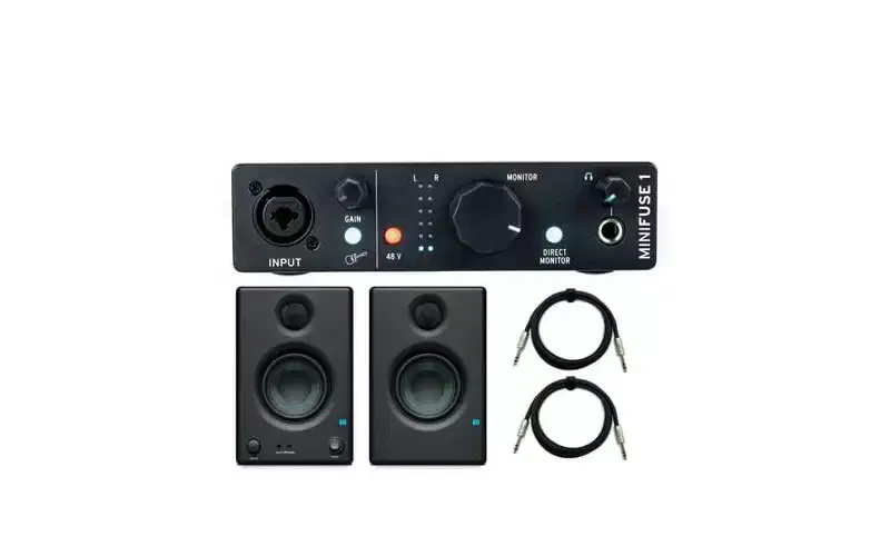 Arturia MiniFuse 1 Audio Interface Black with Studio Speakers and TRS Cables