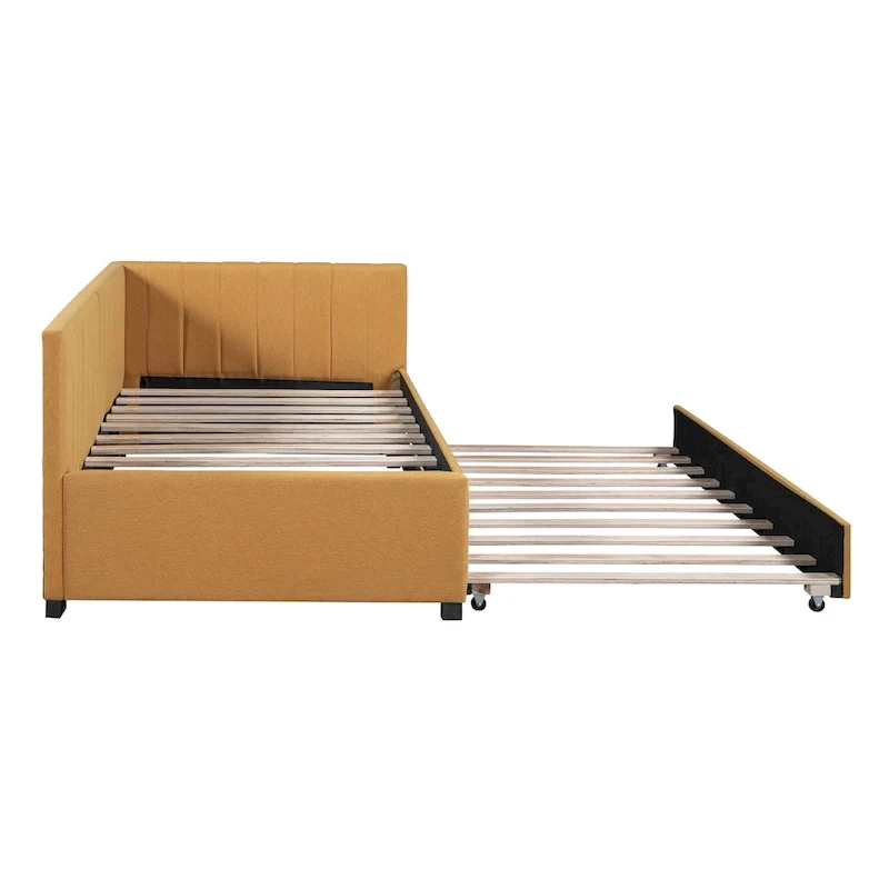 Twin Linen Daybed with Trundle and Semi-Closed Design