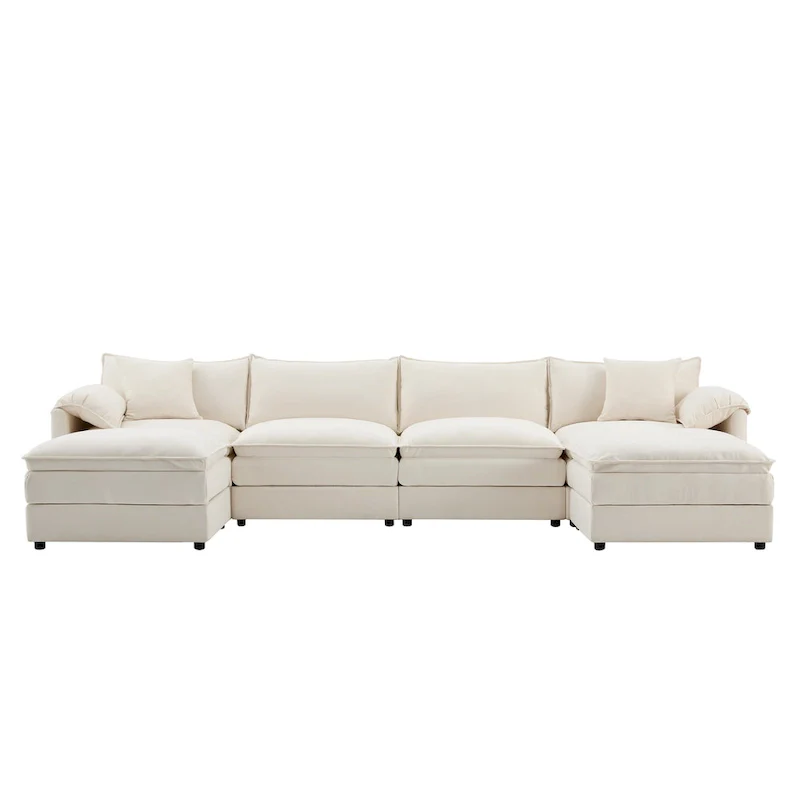136 U-Shaped Chenille Cloud Sectional Sofa with Dual Ottomans