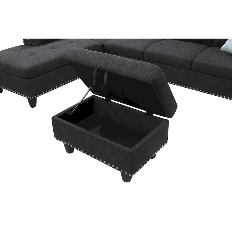 Alger 98-inch Wide Left Hand Facing Sofa with Chaise and Ottoman - 98W x 71D x 33H