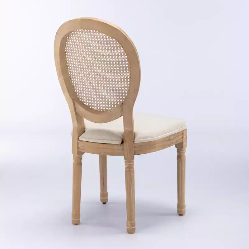 Set of 2 French Style Dining Chairs Upholstered Chairs Accent Chairs Armless Chairs with Rattan Back/Upholstered Back, Natural+Beige/Gray-ModernLuxe