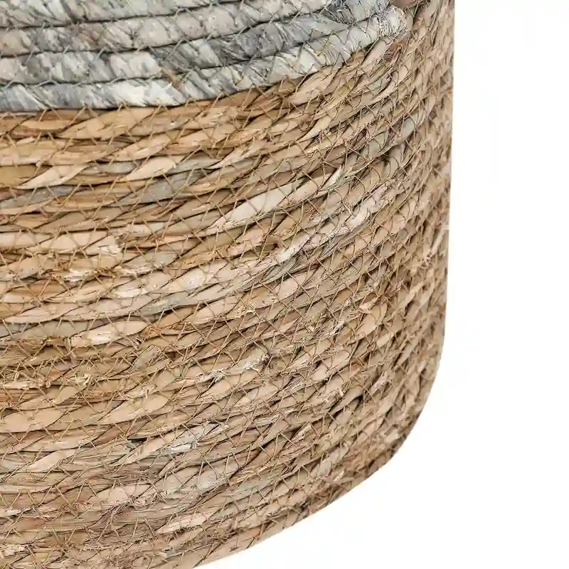 Adeco Round Ottoman Natural Cattail Hand Weave Foot Stool