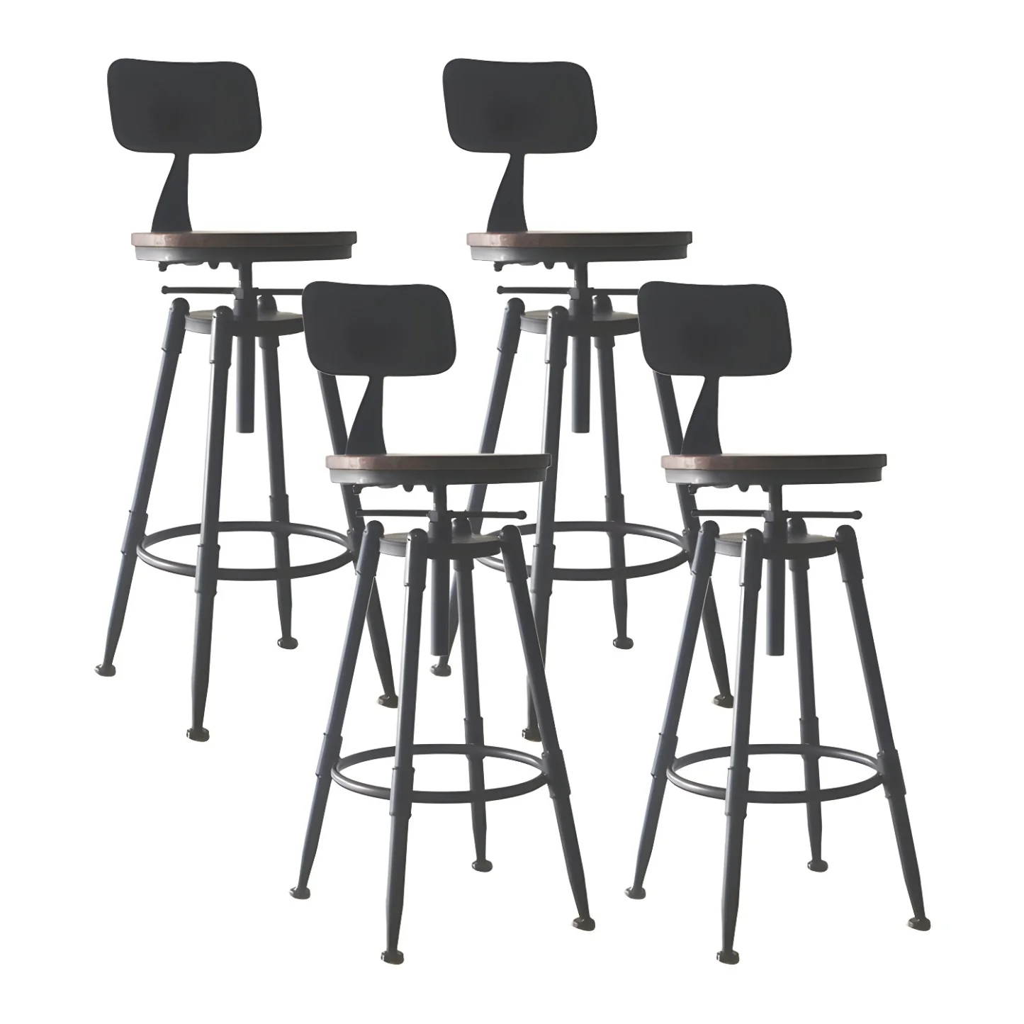 Industrial Metal Leather Swivel Bar Stools with Back