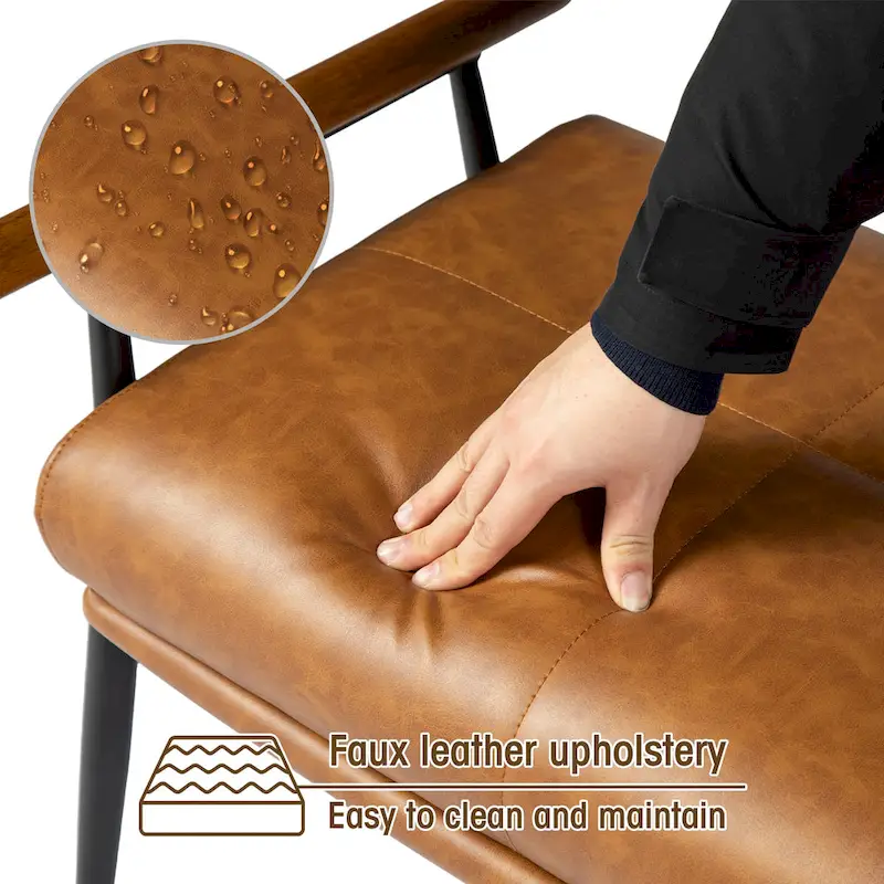 48.5W Modern Upholstered Bench with Wooden Arms and Metal Legs