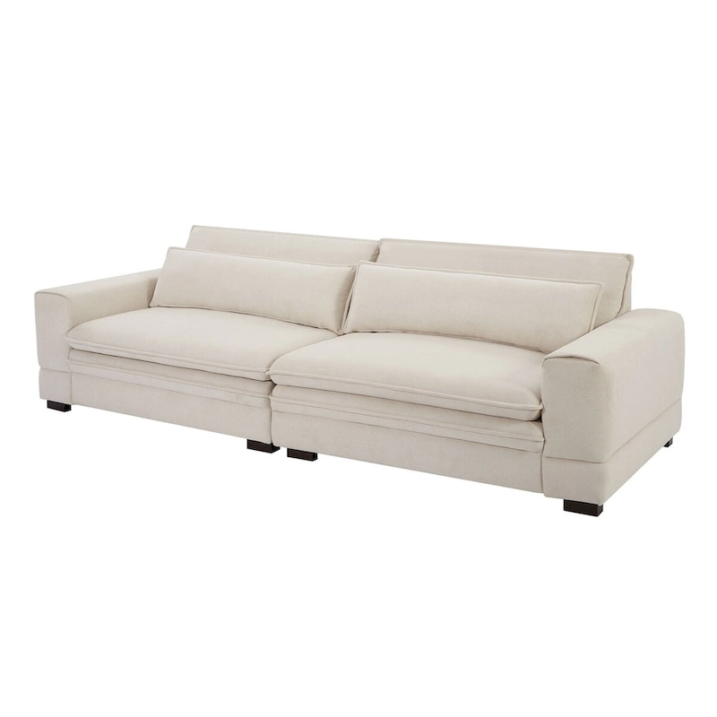 104 in Mid-Century Modern Fabric Sofa, Upholstered Sofa Couch with 2 Pillows, Solid Wood Legs