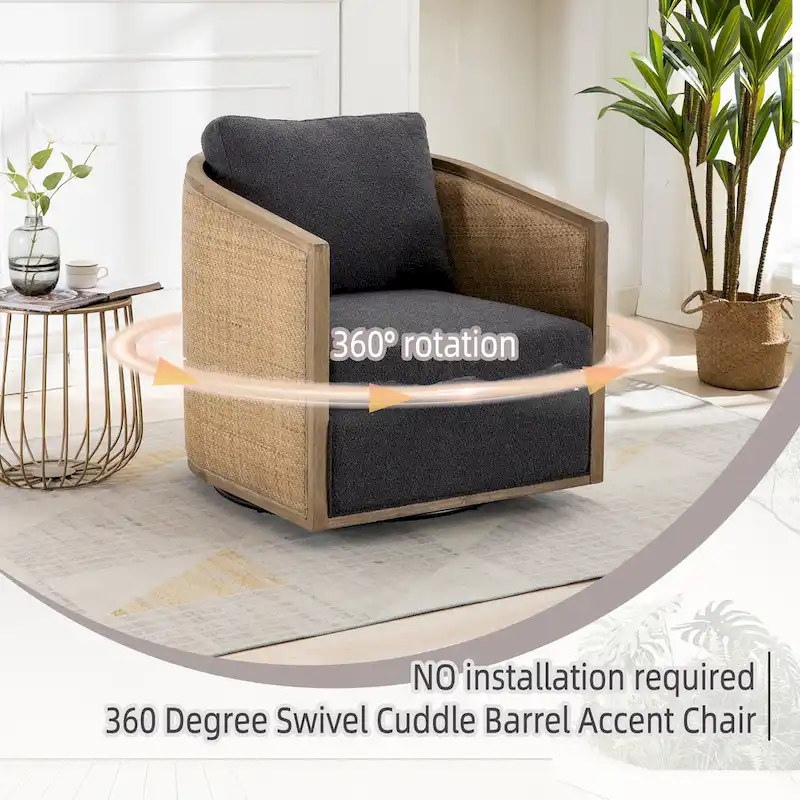 Carbon Black 30.12 Upholstered 360 Swivel Barrel Chair with Sturdy Hardwood Frame