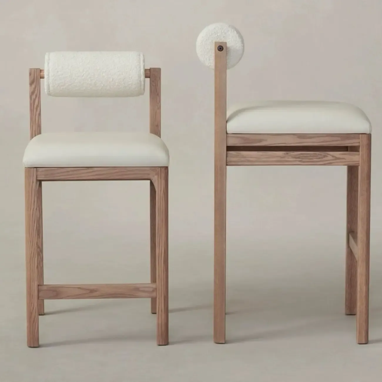 Contemporary White Upholstered Wooden Frame Counter Stools