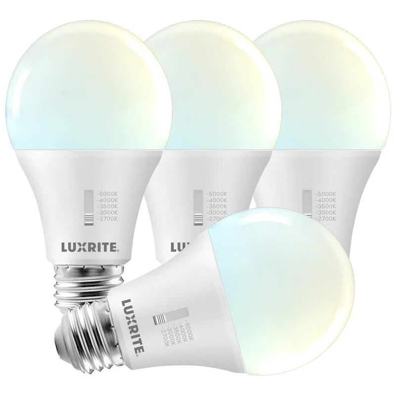 Luxrite A19 LED Light Bulb 100 Watt Equivalent CRI90 5CCT Dimmable 1600LM 15W E26 ETL 6 Pack