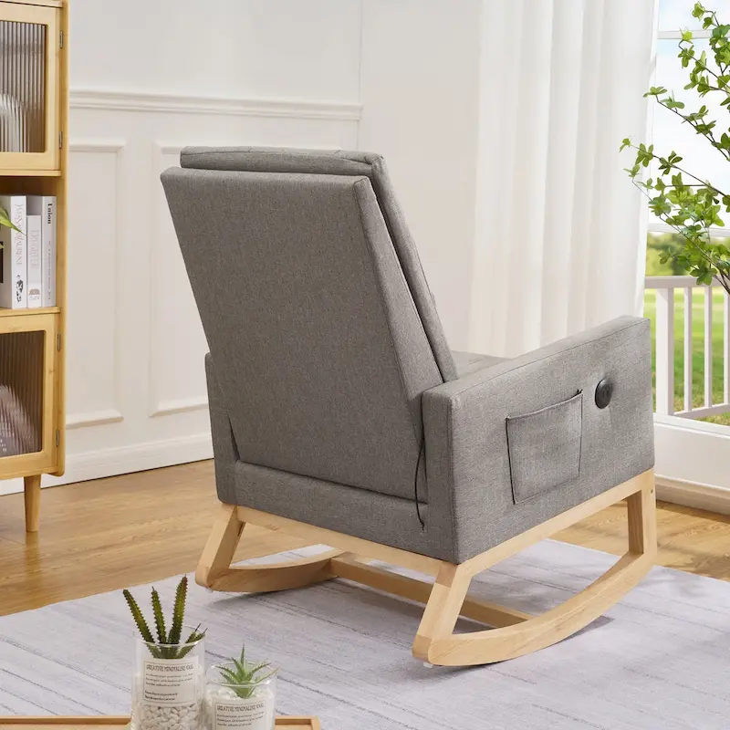 Gray Teddy Velvet Adjustable Rocking Chair with Footrest
