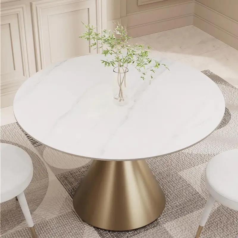 Modern Round Dining Table with Gold Metal Base