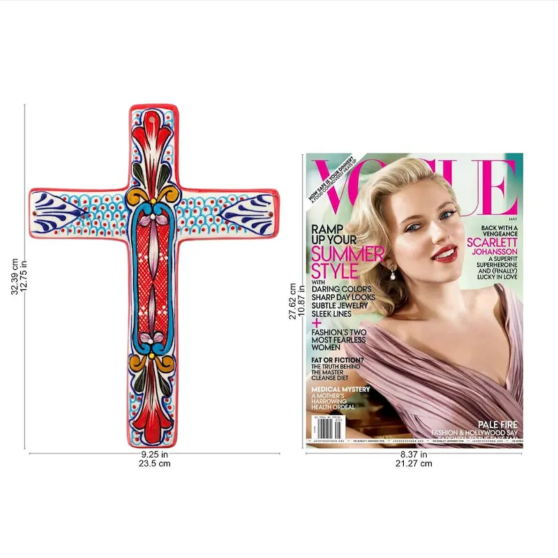 NOVICA Ceramic wall cross, 'Red Lily'