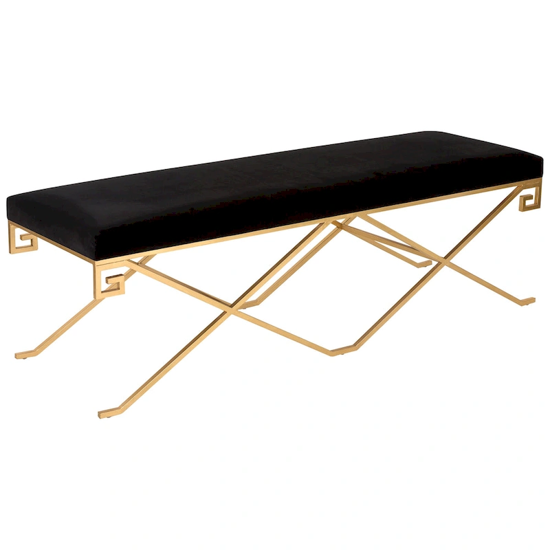 SAFAVIEH Couture Shaista Black Velvet/ Gold Leaf Glam Bench - 59Wx21Dx20H