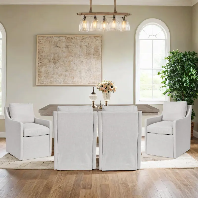 Modern 19.7 Wide Upholstered Rolling Linen Dining Chair