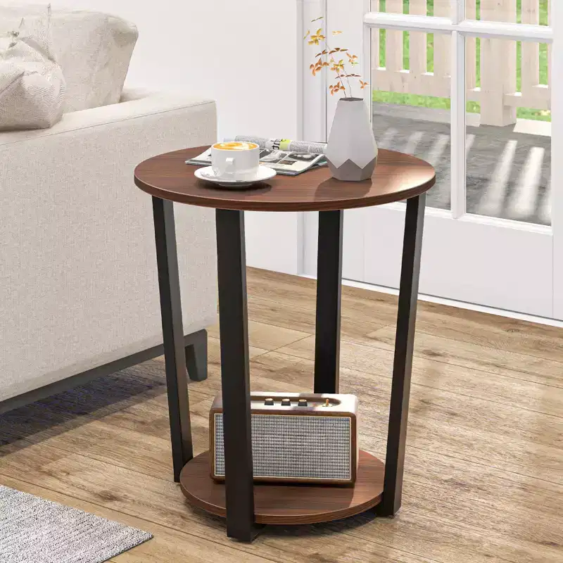 Costway 2-Tier Accent Side Table w/ Open Shelf Sofa Table w/ Metal Frame Industrial Nightstand Bedside Table for Rustic