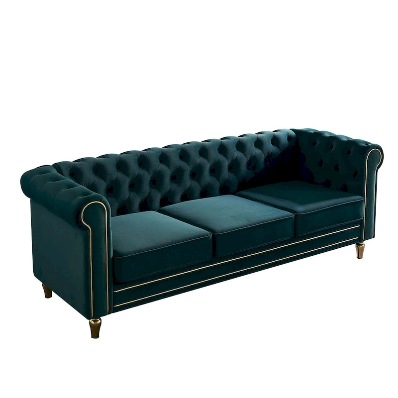 Chesterfield Velvet Sofa with Gold Strip Trim