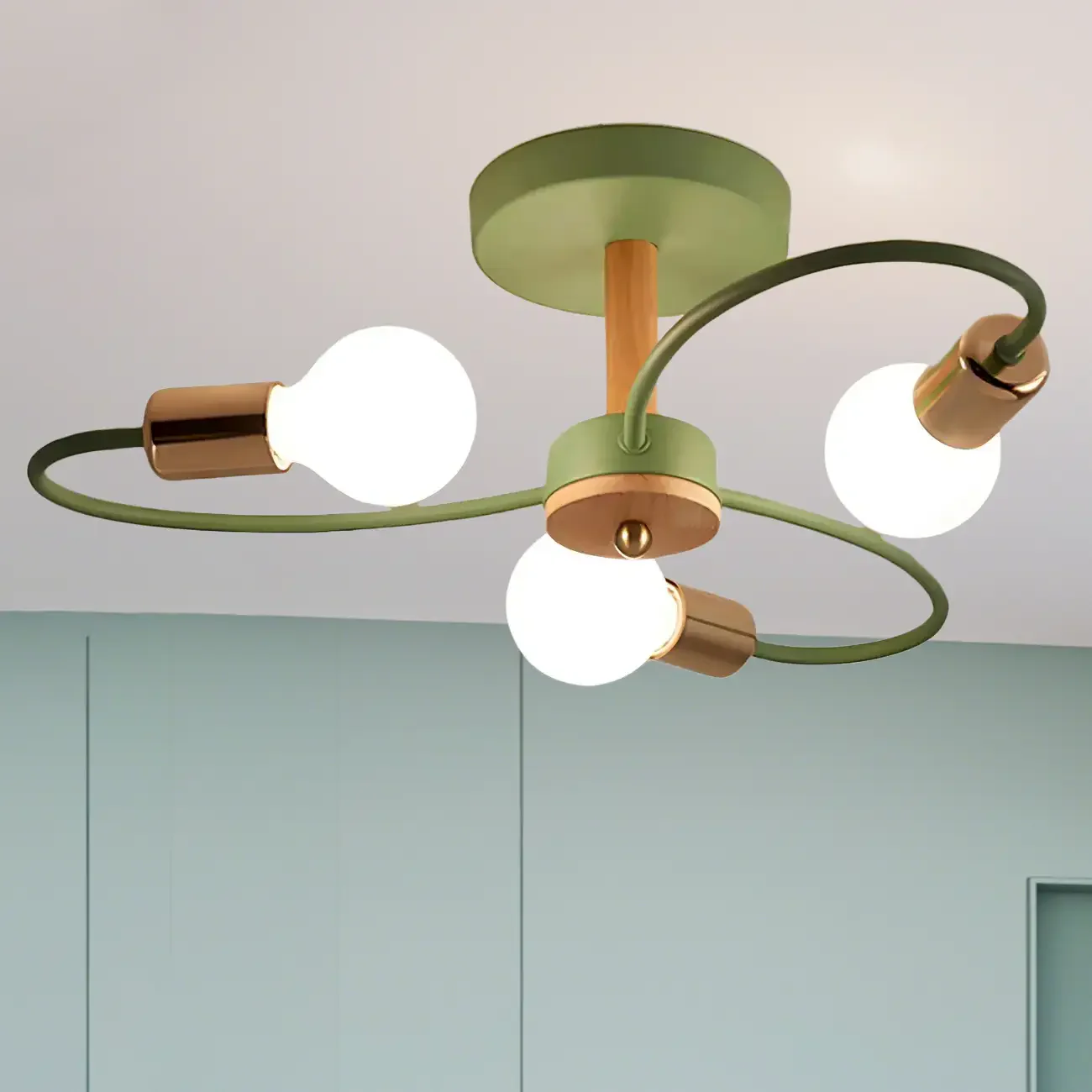 Modern Green Curved Sputnik Semi Flush Mount Ceiling Light