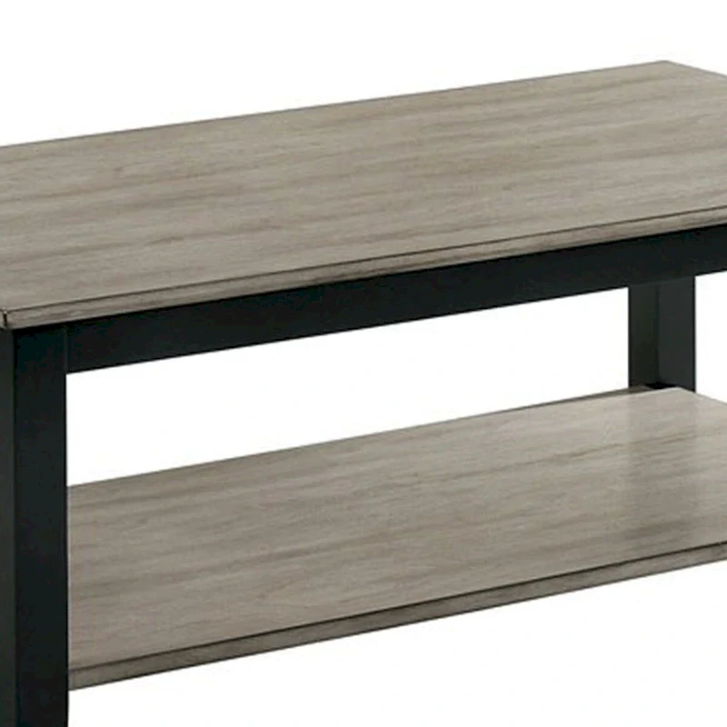 47 Inch Modern Rectangular Coffee Table, Single Shelf, Wood Grain, Gray