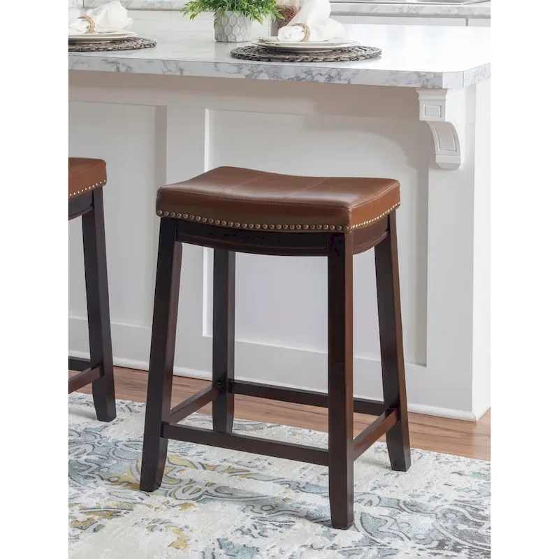 Linon Willamette Cognac Faux Leather Counter Stool