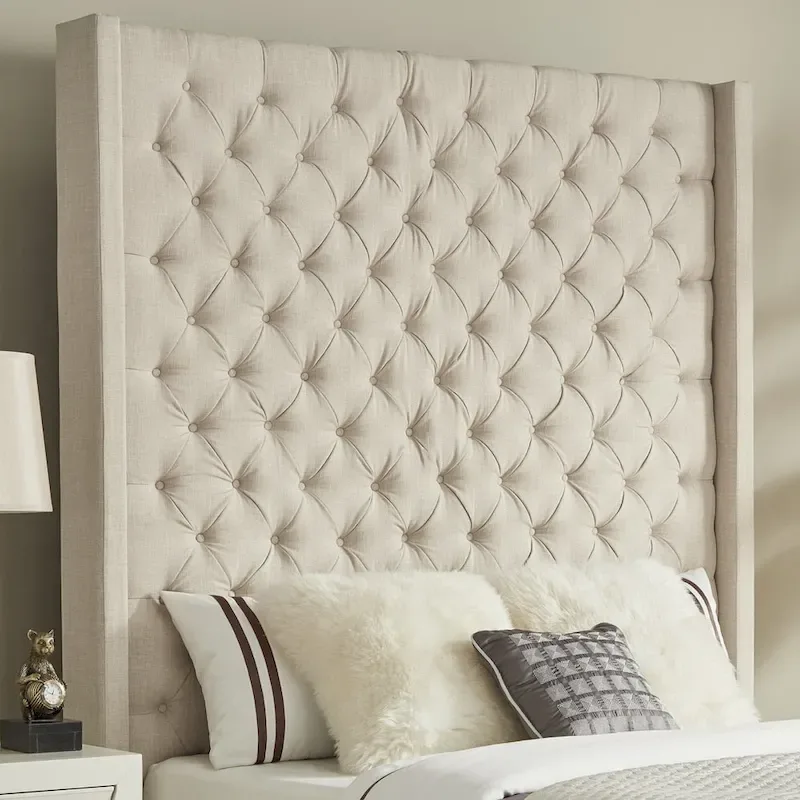 Button-Tufted Wingback Upholstered Headboard – Elegant Bedroom Accent