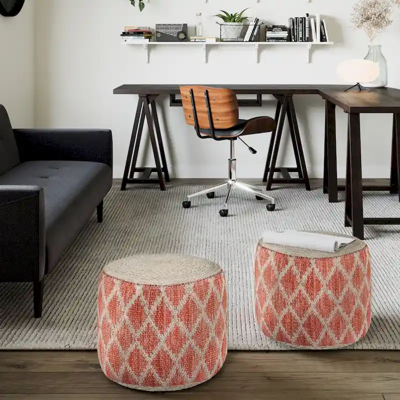 WYNDENHALL Nesbitt Boho Round Pouf, Natural Woven Braided Jute